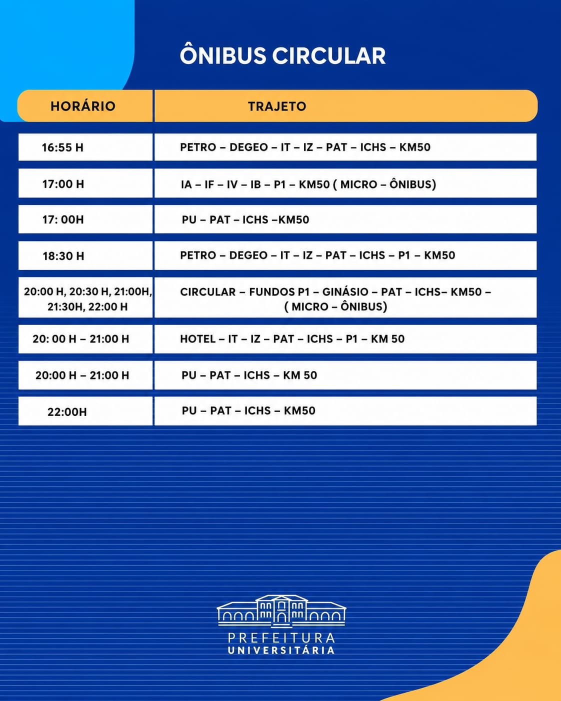 Horários Fantasminha - Turnos Tarde/Noite